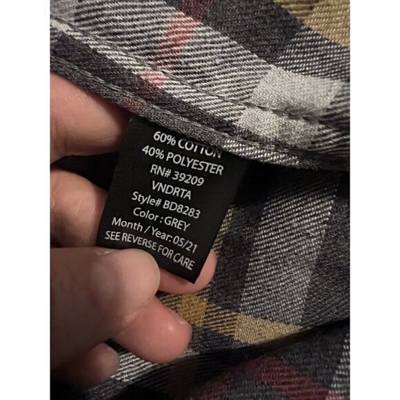 BURNSIDE Men's Gray Plaid Extra Soft Flannel Shirt Long Sleeve BD8283 Sz L - Picture 7 of 8